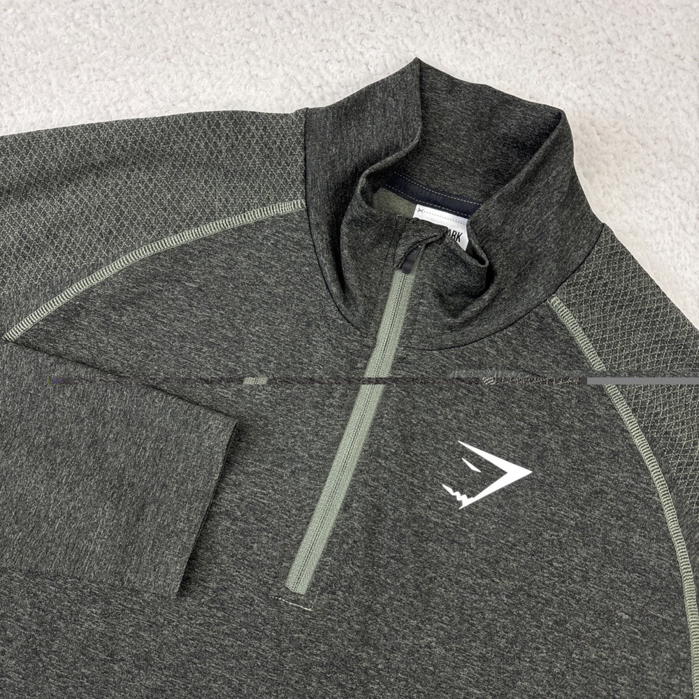 GYMSHARK 'Vital 1/4 Zip' Mens Large Olive Green‎ Quarter Pullover Slim Athletic